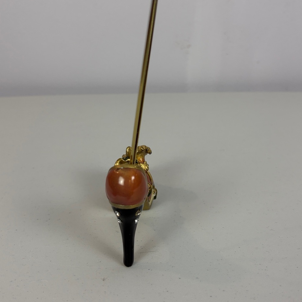 Decorative High Heel Shoe Photo Holder Memo Clip Stand Gold Orange Rhinestone - Picture 4 of 12